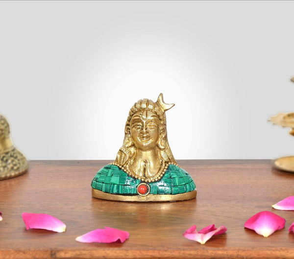Brass Lord Adiyogi Shiva Idol (Height :2.5 inch) (Green)