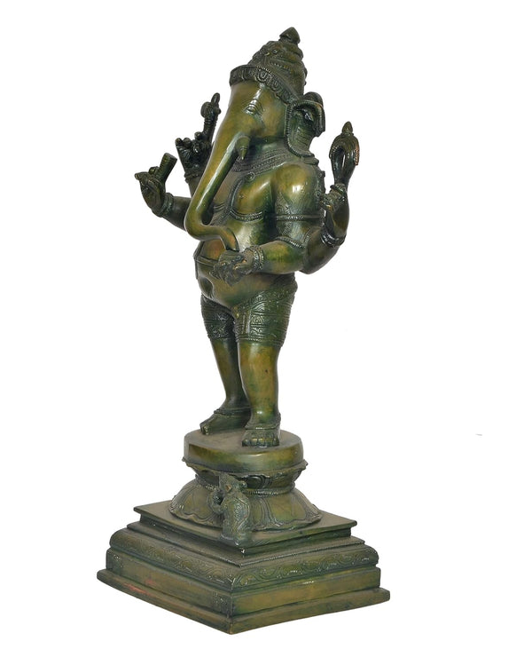 Brass Standing Lord Ganesha Idol Statue Decorative Sculpture for Home Decor Office Mandir Pooja Temple (Height 18 Inch) Study Setting