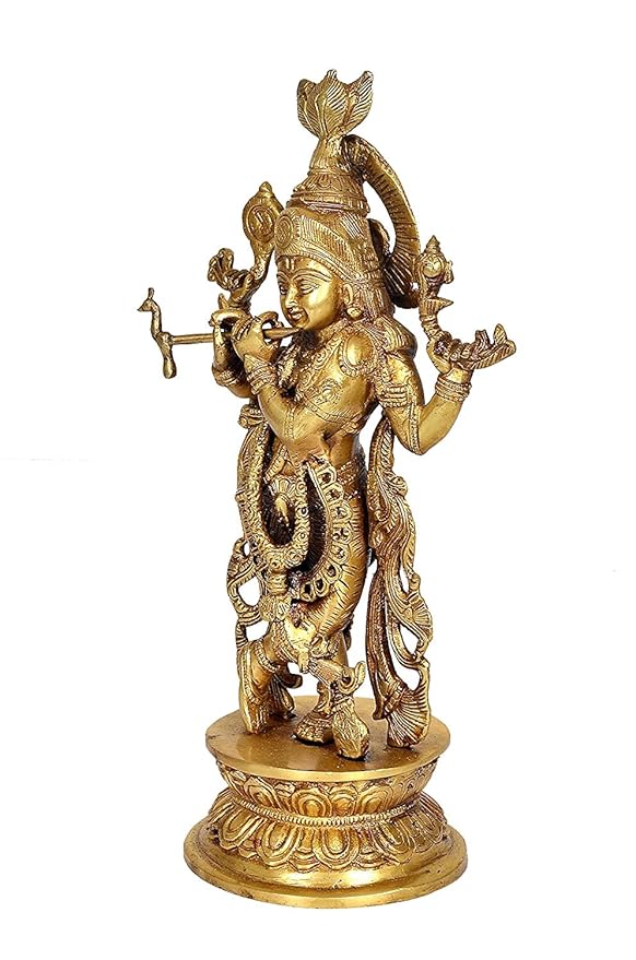 Lord Krishna Idols Multi Plated Flute Playing Krishan Figurine for Pooja Room & Gift Height : 12.5 inch Study Setting