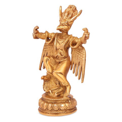 Messing-Garuda Vishnu-Murti, Rückansicht leicht gedreht, Flügel mit Fransen am Rand