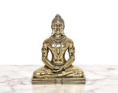 Seated brass Mahavir Jain idol on rectangular base, 5 inch height