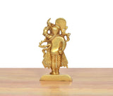 Brass Shreenathji statue back-right view, detailed ornaments, standing pose on base