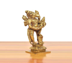 Brass Varaha-Lakshmi statue with intricate torso details, standing on square base
