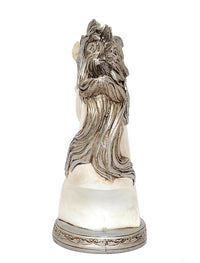 White polyresin horse head decor with sculpted mane detail, rear view