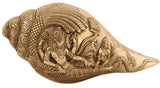 Brass decorative shankh conch with Vishnu and Laxmi figures, 3 in