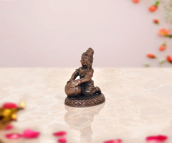 Copper Lord Bal Gopal Krishna makhan chor Idol Statue | Pooja Home Decor Mandir |(Height 2 Inch) Study Setting