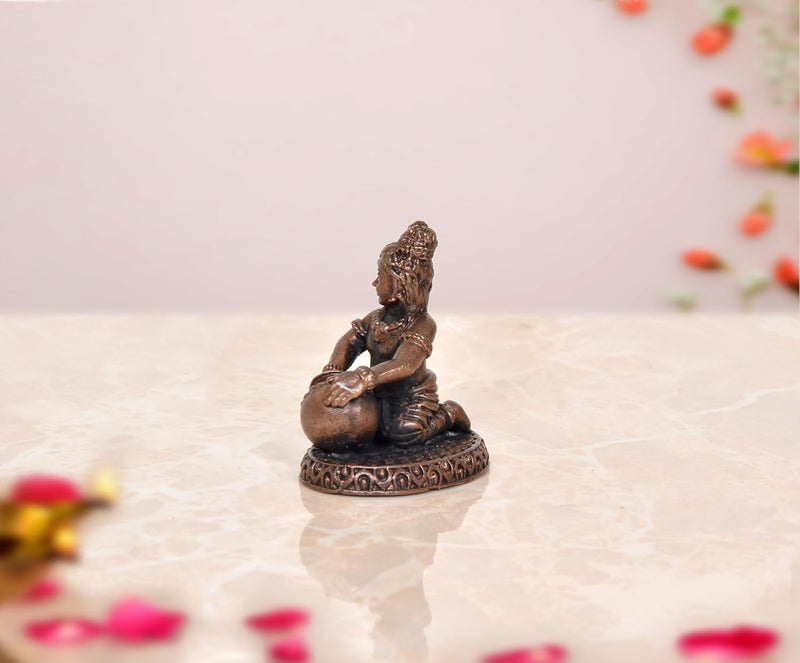 Copper Lord Bal Gopal Krishna makhan chor Idol Statue | Pooja Home Decor Mandir |(Height 2 Inch)