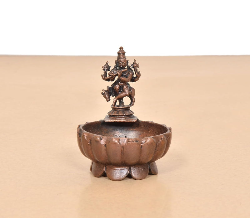 Copper Krishna Urli Bowl for Floating Flowers Showpiece (Height:3 Inch)
