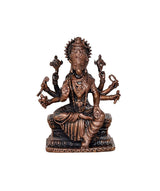 Copper Varahi eight-armed sculpture with ornate crown and jewelry, seated, 3 in