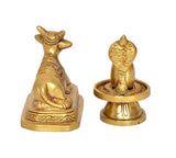 Brass Nandi and Shivling figurines, rear view on round bases