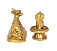 Brass Nandi and Shivling figurines, rear view on round bases