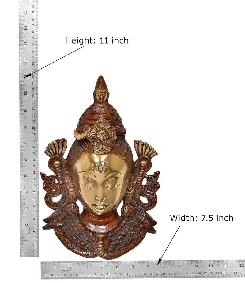 Brass Lord Shiva Wall Hanging Mask Idol for Home Door Office Temple Gift Showpiece (Height :11 inch)