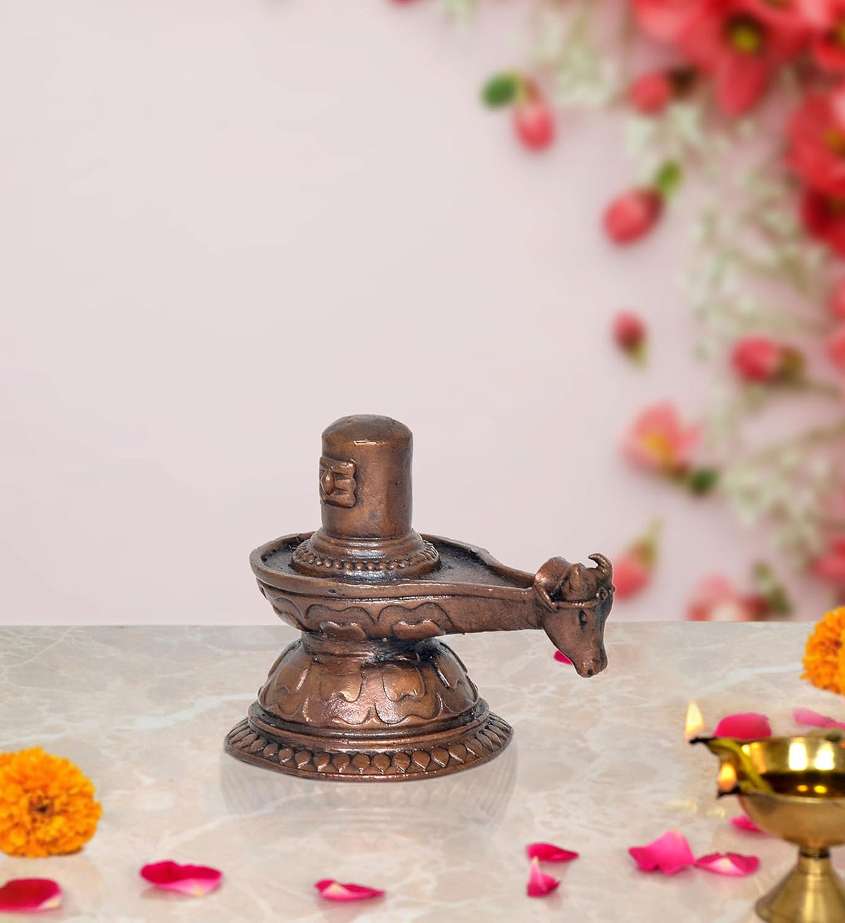 Copper Shivling sculpture for home temple, height 2.5 inch