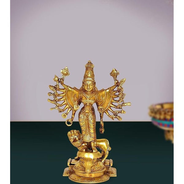 Brass Chamundeshwari Devi Idol for Home Decor Golden Color | Height : 9.5 Inches