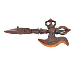 Multicolor brass parashu phurba dagger, curved twin-wing blade and pointed tip