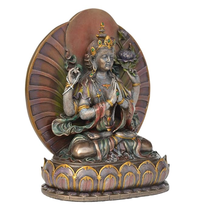 Resin Bodhisattva Avalokiteshvara In Prayer Meditation Statue (Height: 6inches)