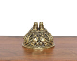 Rear view brass Hanuman Charan Paduka idol with twin posts and embossed details