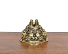 Rear view brass Hanuman Charan Paduka idol with twin posts and embossed details