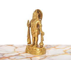 Brass Hanuman Ji standing statue, side view with arched tail and mace
