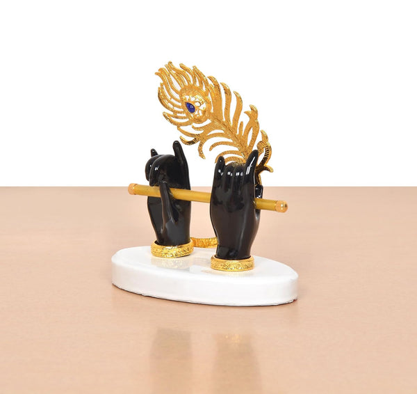 Resin Black Krishna Ji Hands with Flute Decor (Height: 4 Inch) Study Setting
