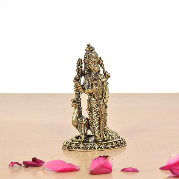 Superfine Brass Standing Lord Kartikeya with Peacock Murugan Murti (Height 4 Inch) Study Setting