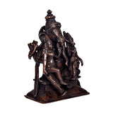 Brown brass Ganesha with Riddhi Siddhi idol statue, other side view, ornate base
