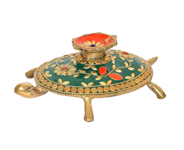 Brass Handcrafted Tortoise Figurine Kachua Unique Home Decor Vastu Accent (Height: 2.5 inch) Entryway Setting