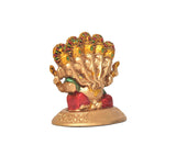 Panchmukhi Ganesha resin idol, angled view, golden five faces and red clothing