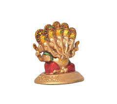 Panchmukhi Ganesha resin idol, angled view, golden five faces and red clothing