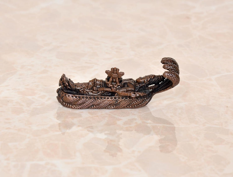 Copper Lord Vishnu with Maa Lakshmi On Sheshnag Idol Statue (Height 1 Inch)