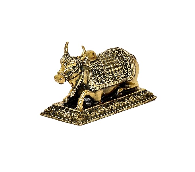 Brass Nandi Cow Statue Idol Murti On Base Decorative Item for Home | Height : 2 Inch