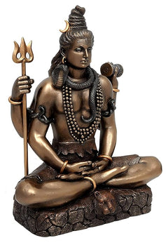 Lord Shiva bronze statue, side view, seated in dhyana mudra with trident