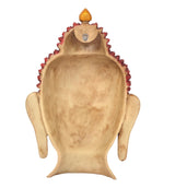 Resin Buddha wall hanging, back view with red hair texture and metal hanging loop