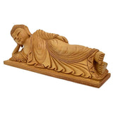 Reclining Buddha showpiece in hand-carved kadamba wood with robe and border details