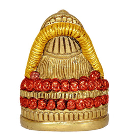 Brass Khatu Shyam ji idol (3 inch) back view with ridged crown and red garland layers