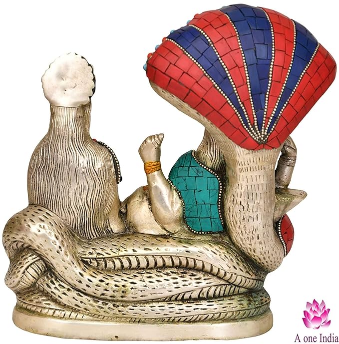 Brass Vishnu Lakshmi Idol Statue (Height: 8.3 Inches)