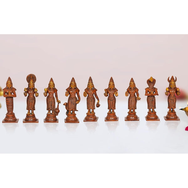 Brass Navgraha Statue Nine Planetary Deities Intricate Brass Sculpture for Home Temple and Vedic Astrology Decor (Height 5.5 Inch)