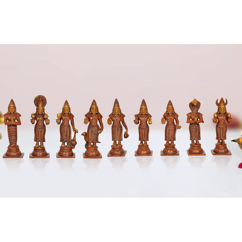Brass Navgraha Statue Nine Planetary Deities Intricate Brass Sculpture for Home Temple and Vedic Astrology Decor (Height 5.5 Inch)
