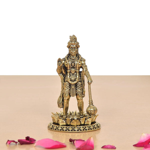 Superfine Brass Hanuman Ji Standing Sculpture  (Height: 4 Inch) Entryway Setting