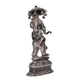 Statua di Ganesha in ottone, vista laterale con parasole e dettagli ornamentali