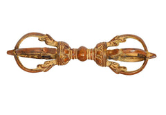 Brass small eight-pronged dorje, symmetrical front angle, multicolor patina