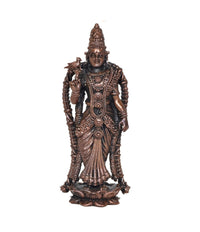 Copper Meenakshi Idol statue, full body front view, 4 inch