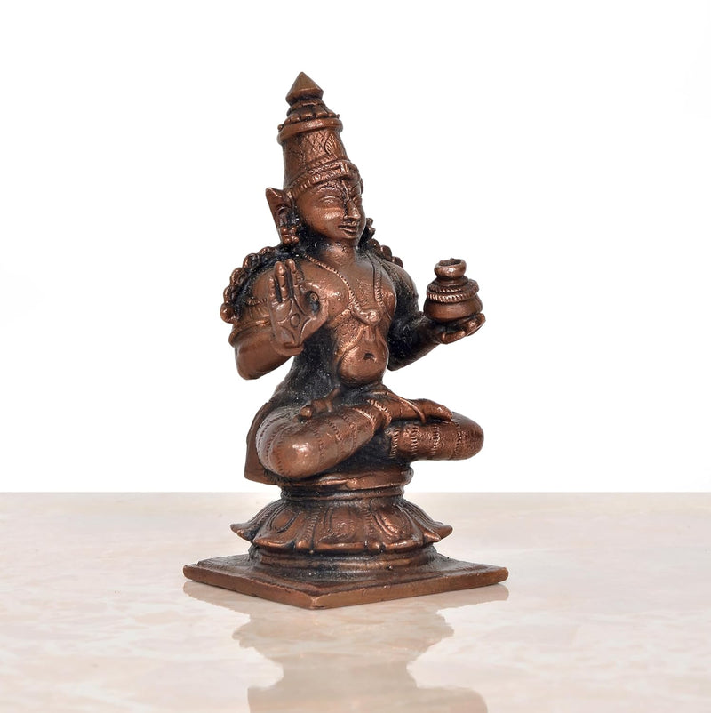 Copper Seated Dhanvantari Statue (Height 3.5 Inch)