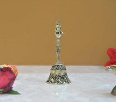Hanuman on top brass ghanti with ribbed stem and ornate lower rim