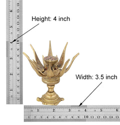 Brass diya oil wick lamp, height 4 in, width 3.5 in (shown with measuring scale)