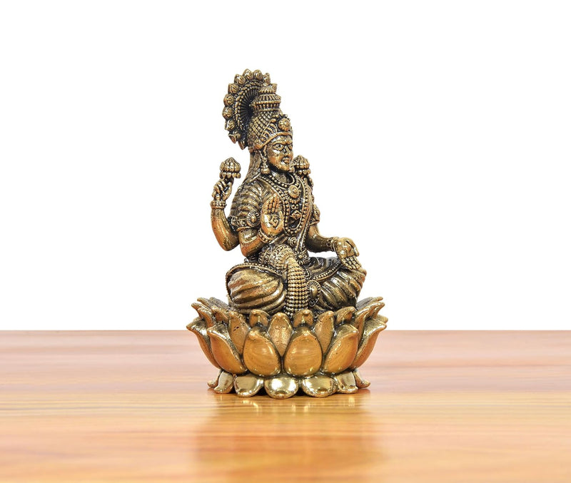 Bronze Goddess Lakshmi Sitting Statue (Height 3 Inch)