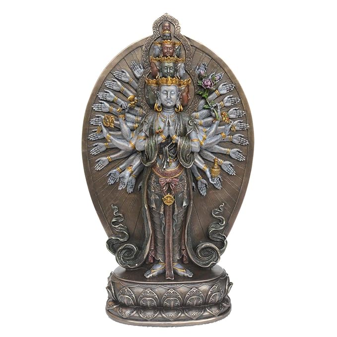 Handcrafted Indian Fengshui Items for Home Copper Finish Standing Lady Buddha Decorative Showpiece - 12" (Polyresin)