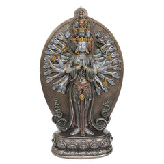 Resin Lokeswara Buddha with thousand arms and eyes, full figure in oval halo