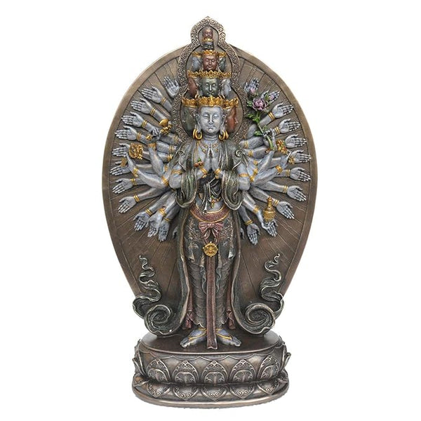 Resin Lokeswara Buddha depicting thousand arms and eyes (Height: 12 inches) Entryway Setting