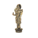 Standing Vishnu brass idol side view, beaded crown and jeweled chest detailing